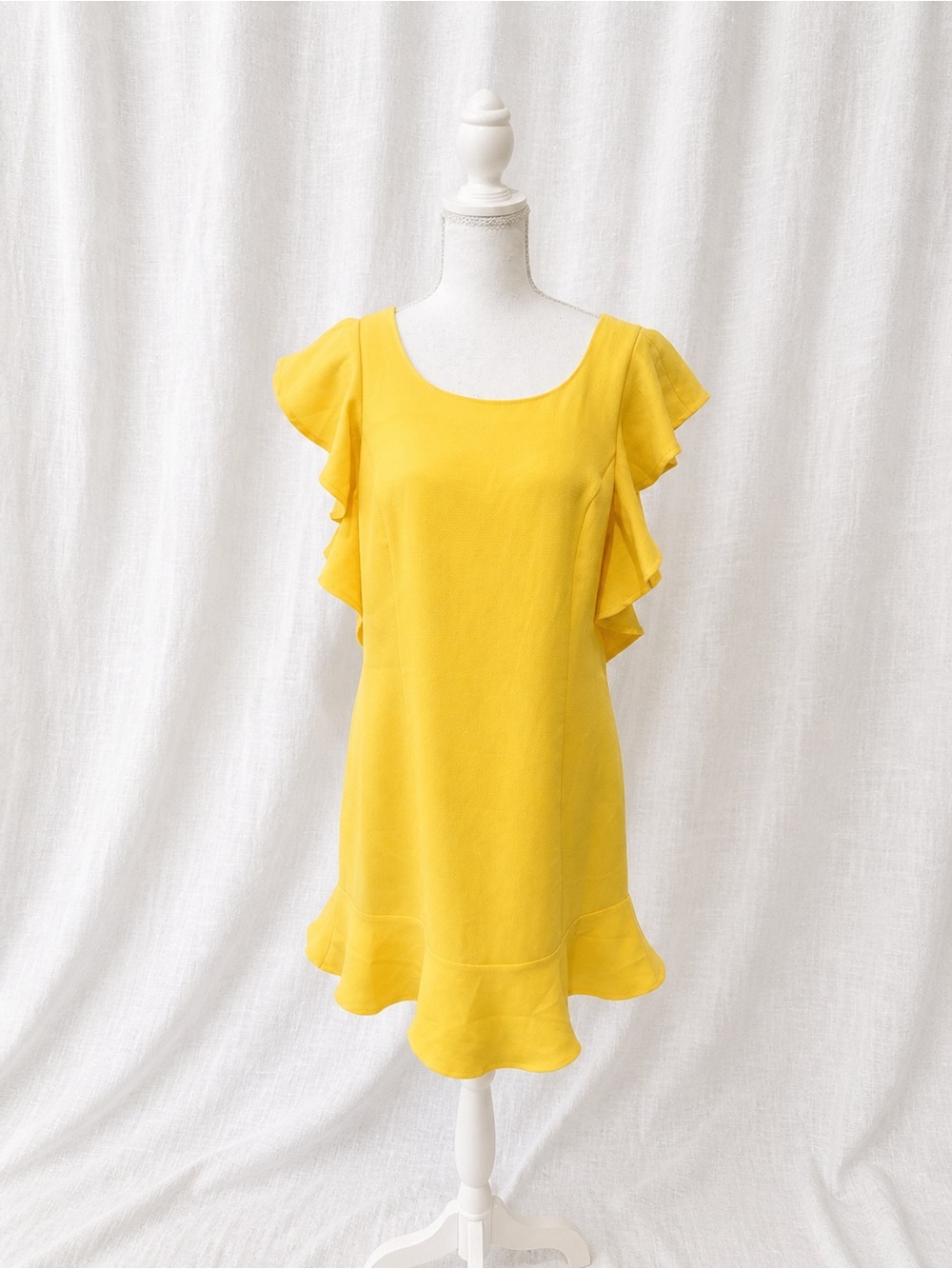 Yellow Ruffle Sleeve Shift Dress - Unbranded